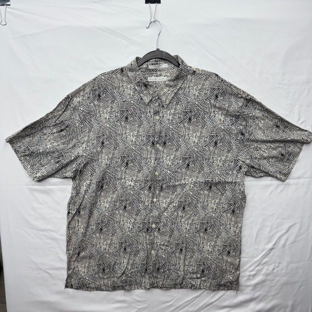 Geoffrey Beene Mens XL Black White Abstract Geometric Print Silk Rayon Blend
